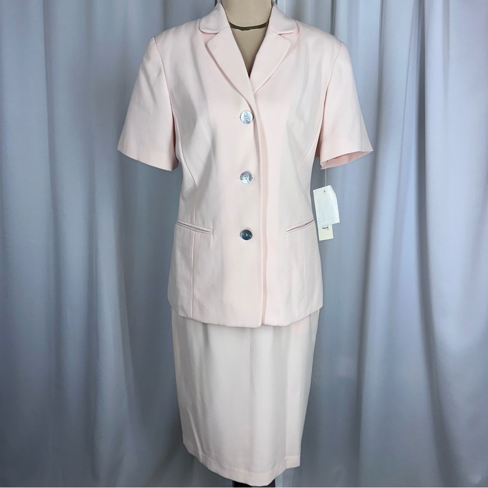 NWT Vintage KORET Petites Skirt Suit‎ Short Sleeve Jacket 12P Skirt 6P Ribbed